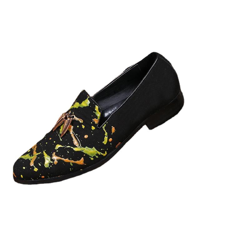 new printing fashion leather men's shoes nightclub host hair stylist personality tide men's leather shoes