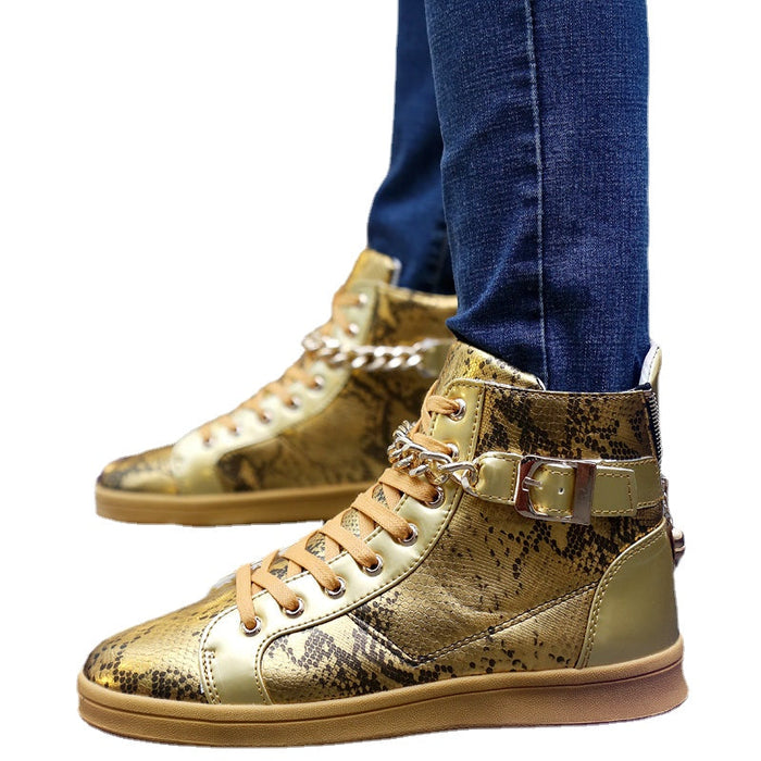 Korean version of the skateboard shoes Edison personality nightclub tide shoes metal punk high shoes gold men's shoes