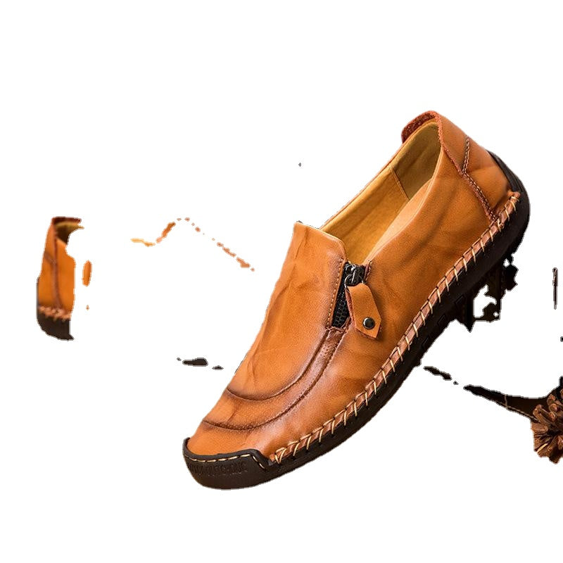 24 autumn new personalized stitching casual shoes men's soft leather shoes large size lazy Korean fashion shoes
