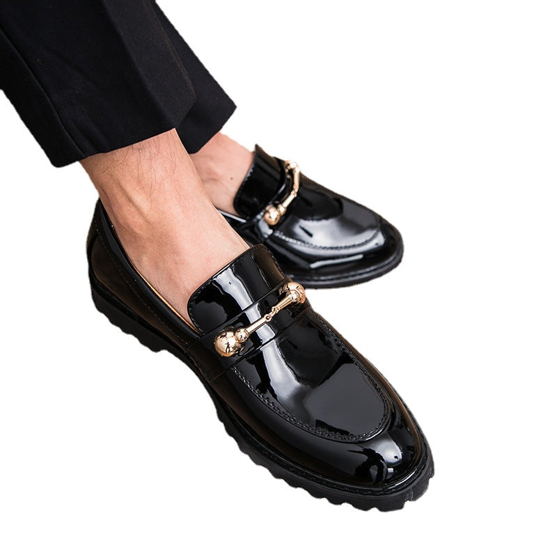 2023 winter new low-top shiny men's shoes British men's pointed toe business casual leather shoes hair stylist cotton leather shoes