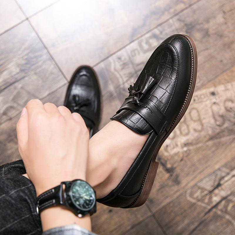 2024 Slip-On Leather Shoes Spring New Men's Casual Shoes Fashionable Korean Work Shoes Cross-Border Wholesale Men's Shoes