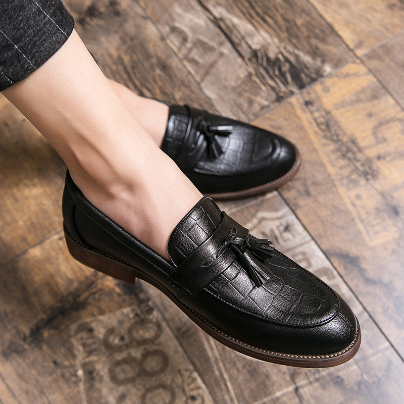 2024 Slip-On Leather Shoes Spring New Men's Casual Shoes Fashionable Korean Work Shoes Cross-Border Wholesale Men's Shoes