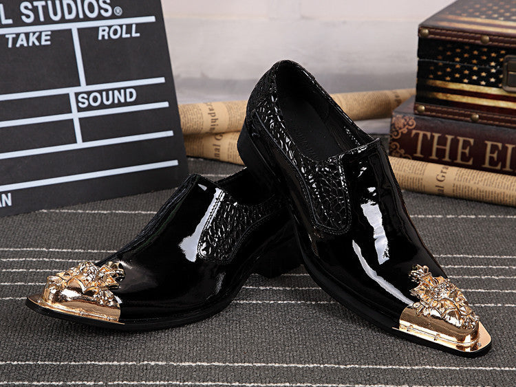 Pointed hairdresser casual riveting gold men's shoes trend leather shoes Korean version of the personalized hair stylist increased leather shoes